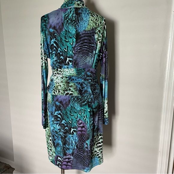 Marc Bouwer abstract feather print long sleeve jersey dress size S - Picture 3 of 7